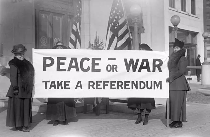 Female Pacifists with Banner at anti-War Demonstration, USA, circa 1917