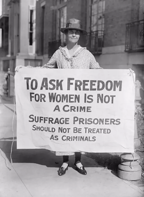 Suffragette Holding Protest Banner, USA, circa 1917