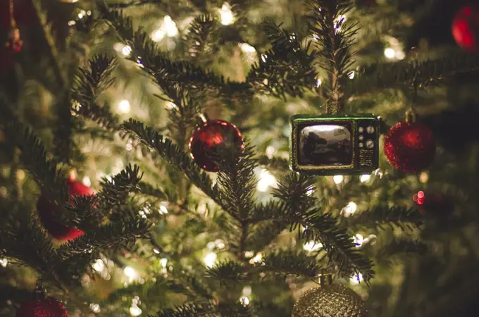 Christmas Tree Detail with Retro Television Ornament