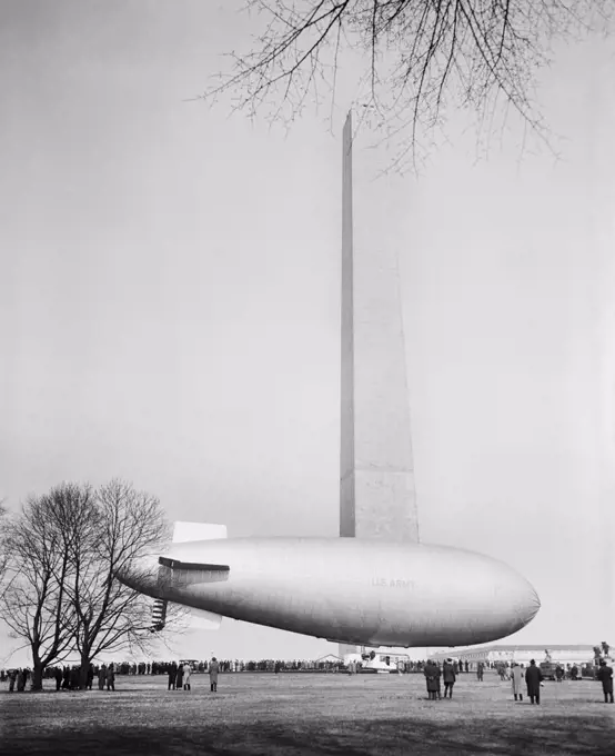 U. S. Army Blimp Landing at Washington Monument, Washington DC, USA, Harris & Ewing, 1932