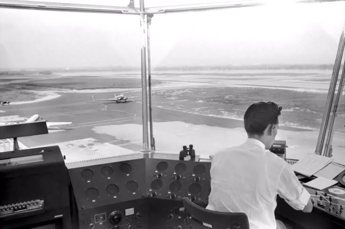 Air Traffic Controller in Control Tower, Municipal Airport, Washington DC, USA, Jack Delano, Farm Security Administration, July 1941