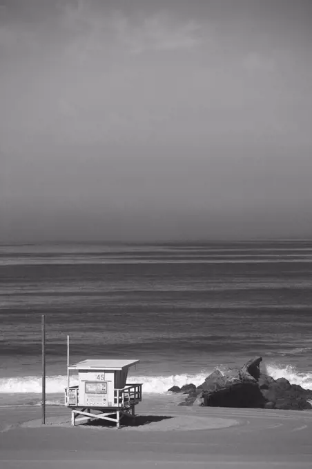 Lifeguard Station on Beach, Los Angeles, California, USA