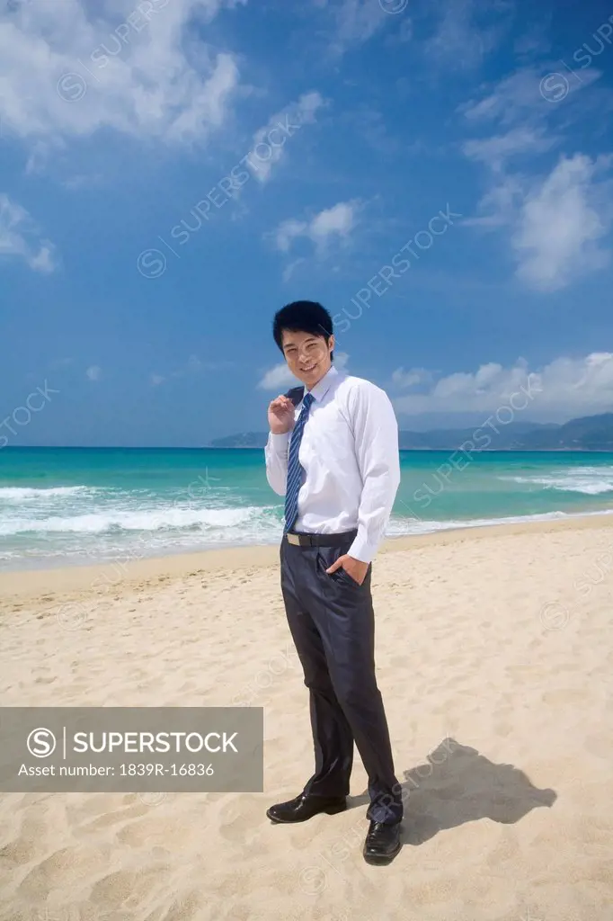 Portrait of a businessman on the beach