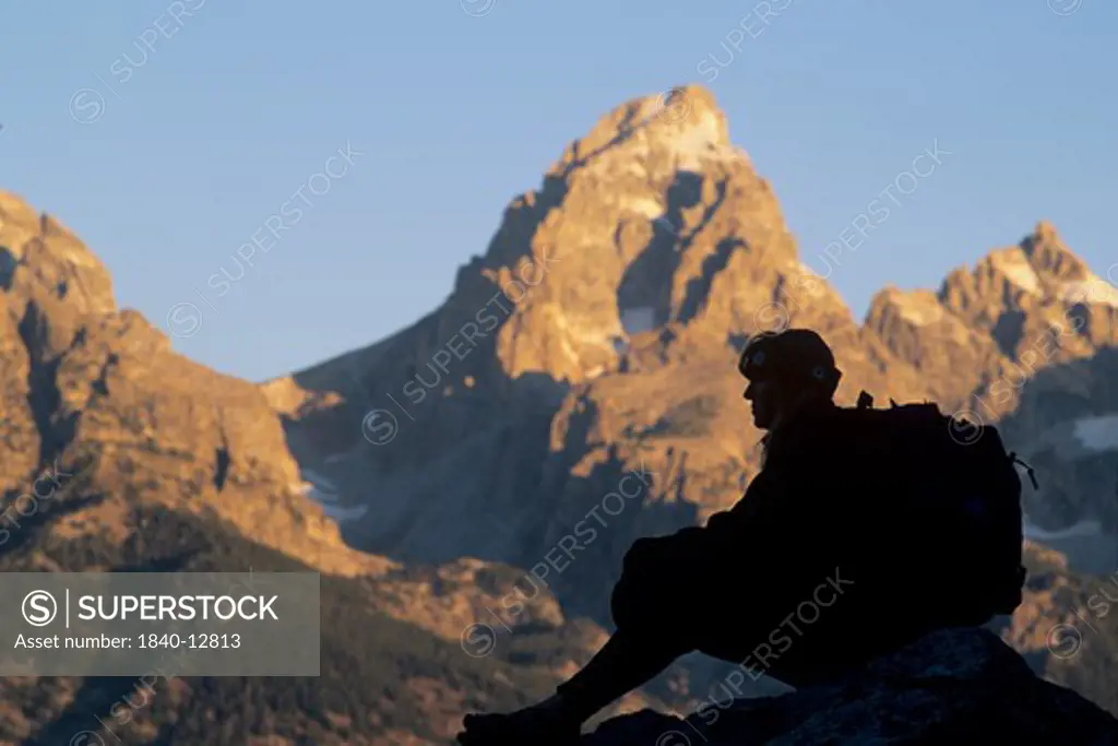 Morning light on Grand Teton Peak, Grand Teton National Park, Wyoming.