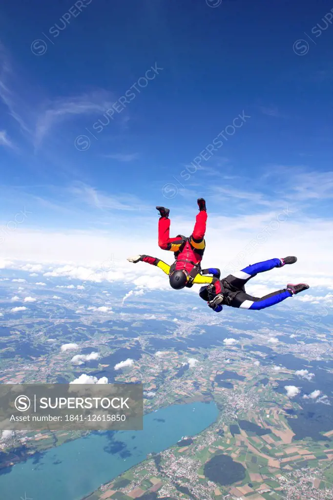 Two skydiver, Buttwil, Canton Aargau, Europe