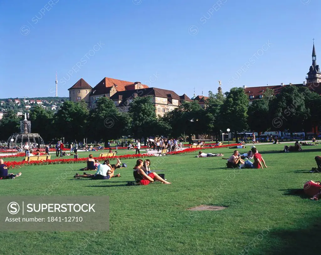 Group of people resting in garden, Stuttgart, Baden_Wurttemberg, Germany Group of people resting in garden, Stuttgart, Baden_Wurttemberg, Germany Grou...