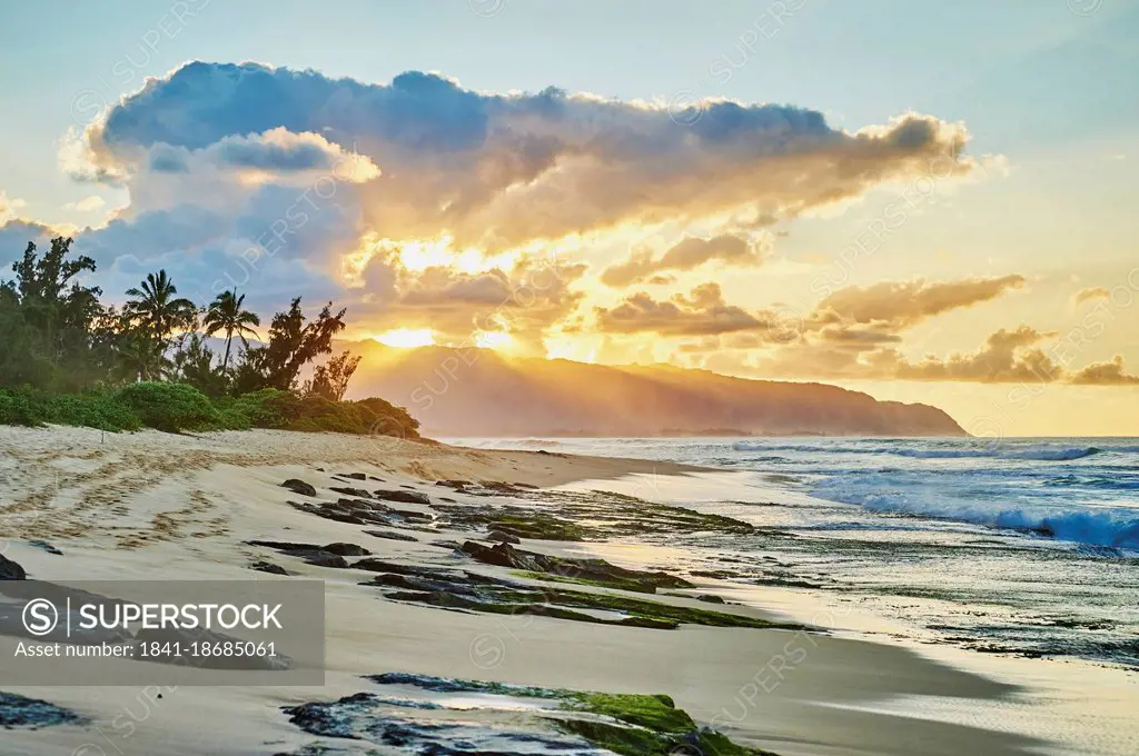 Sunset at Beach, Oahu, Hawaii, USA