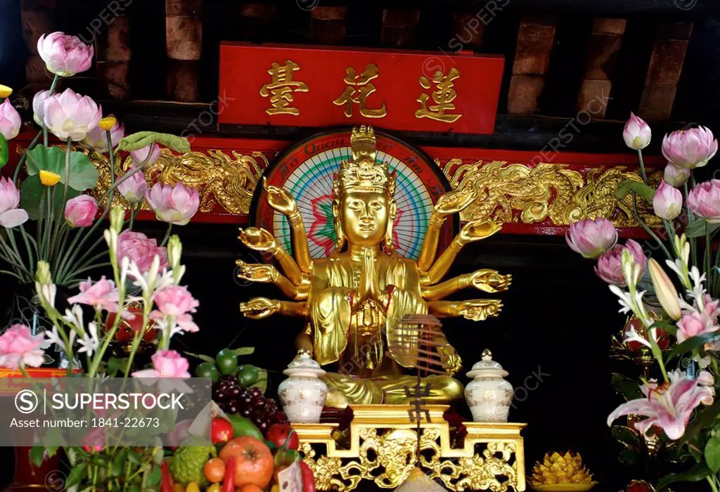 Buddhist altar at the One Pillar Pagoda Chua Mot Cot, Hanoi, Vietnam