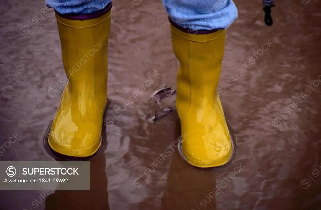 Low section view of person wearing galoshes