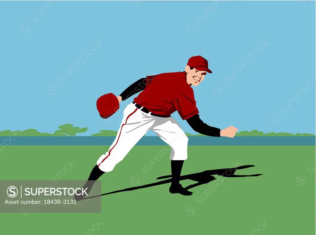 Baseball pitcher player throwing a baseball