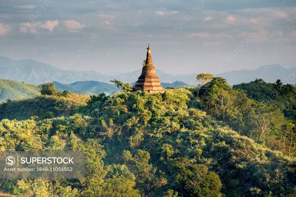 A pagoda is surrounded by trees, Mrauk U, Sittwe District, Rakhine State, Myanmar