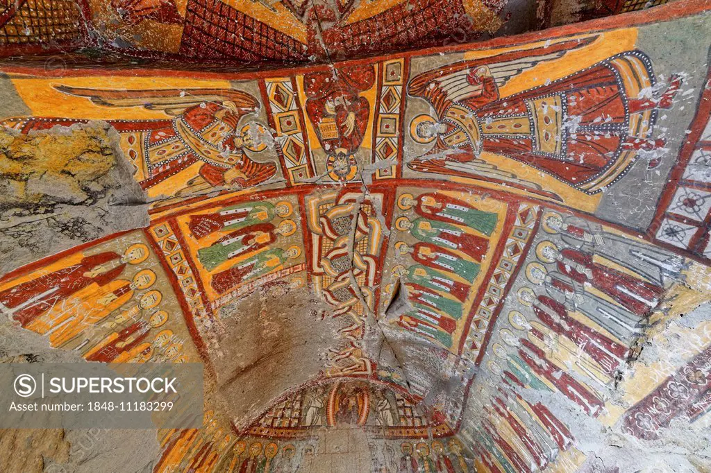 Frescoes in the Snake Church or Yilanli Kilise, Ihlara Valley or Ihlara Vadisi, Aksaray Province, Cappadocia, Central Anatolia Region, Anatolia, Turke...