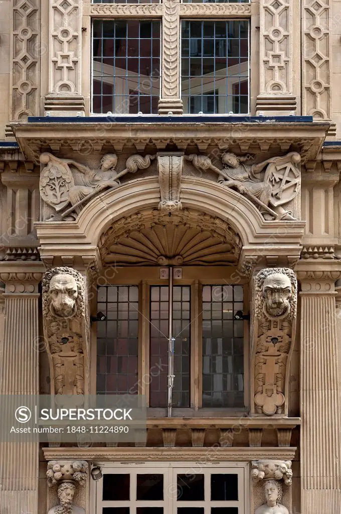 Decorative bay window, Renaissance Revival architecture, 19th century, historic town house, Roggenmarkt street, Münster, Münsterland, North Rhine-West...