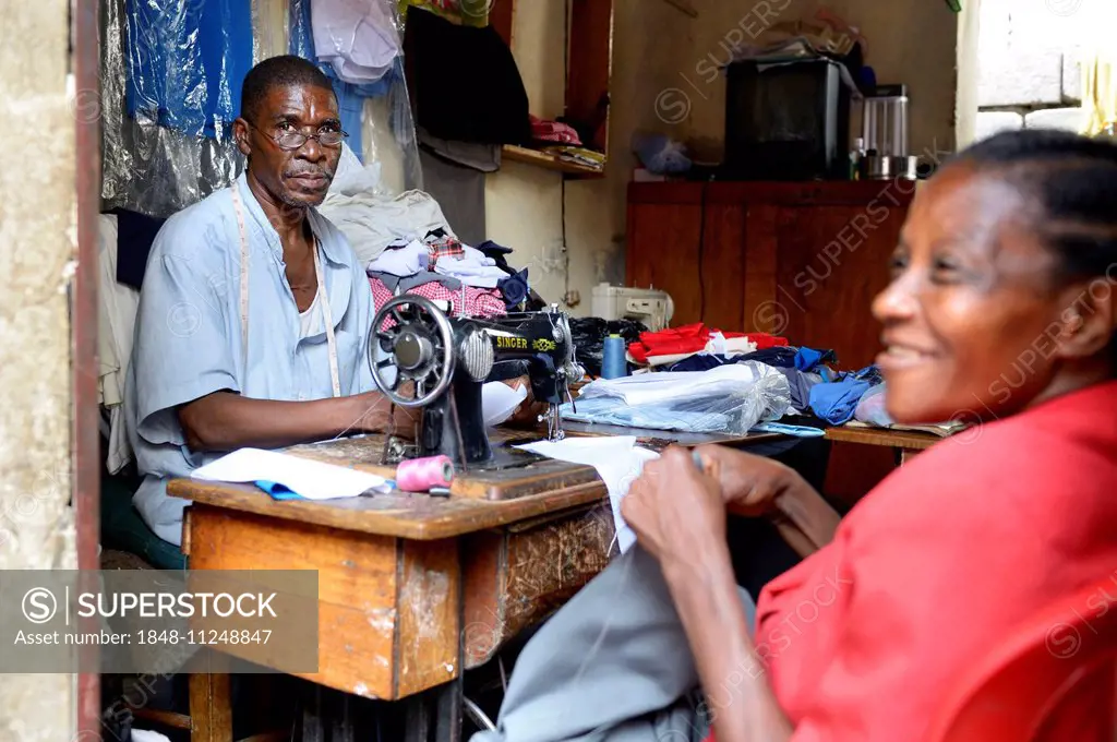 Tailor and dressmaker, Fort National slum, Port-au-Prince, Haiti