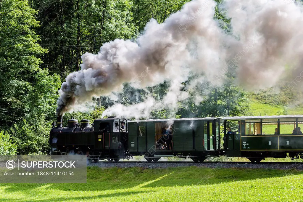 Bregenz Forest Railway with steam locomotive, Bregenz Forest, Vorarlberg, Austria