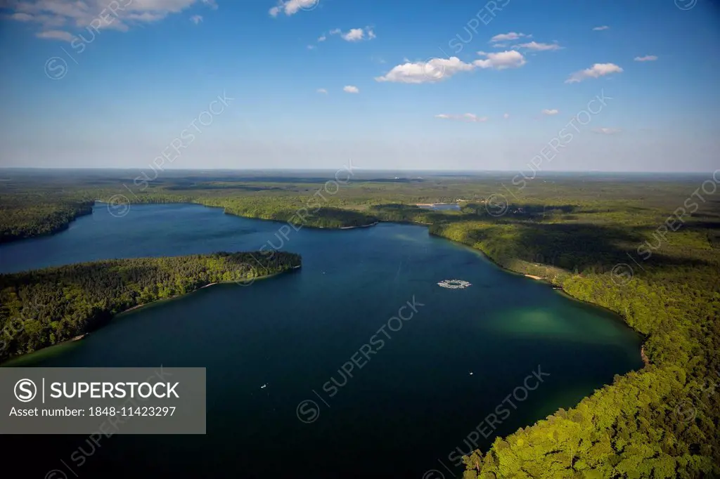 Stechlin Cisco fish farming, fish traps, Großer Stechlin Lake, Rheinsberg Lake Region, Stechlin, Mecklenburg Lake District, Brandenburg, Germany