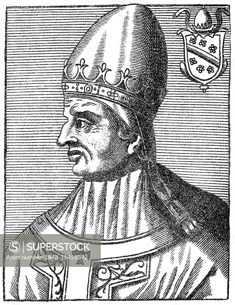 Pope Gregory XI or Gregorius XI, born Pierre Roger de Beaufort, c. 1329-1378, Pope from 1370 to 1378, Gregor XI, historical illustration