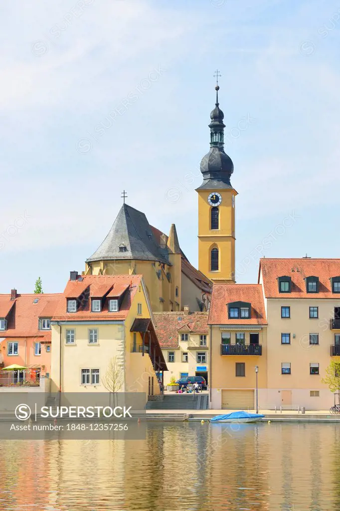 Townscape, River Main, Kitzingen, Lower Franconia, Bavaria, Germany