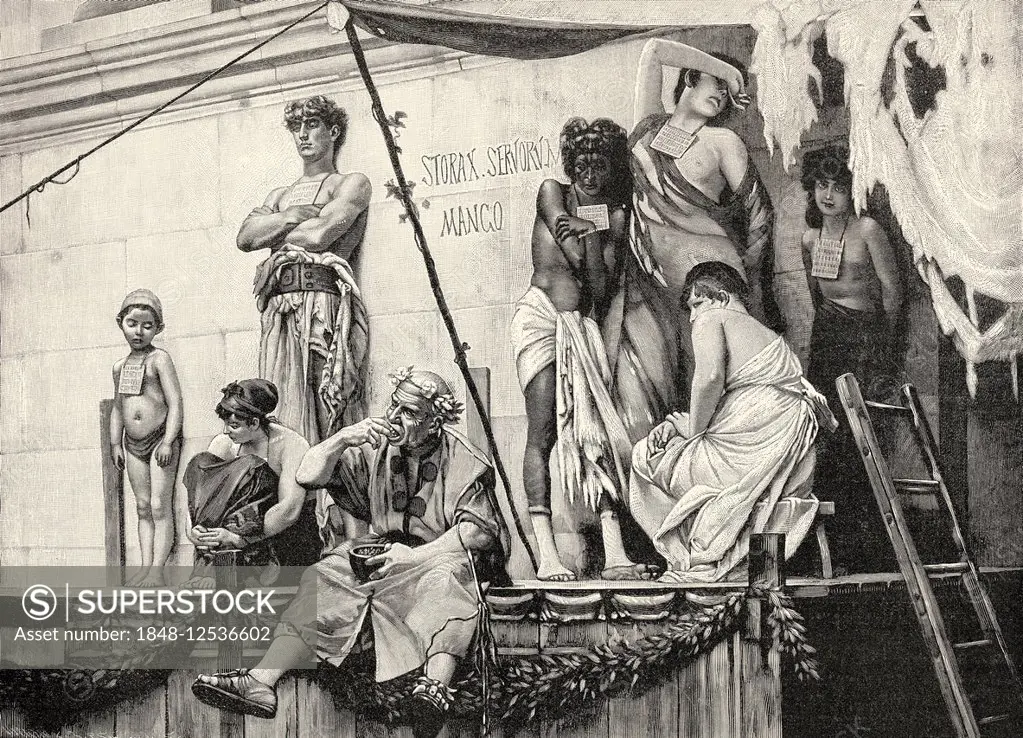 Ancient Roman slave market, ca. 1890, after Boulanger