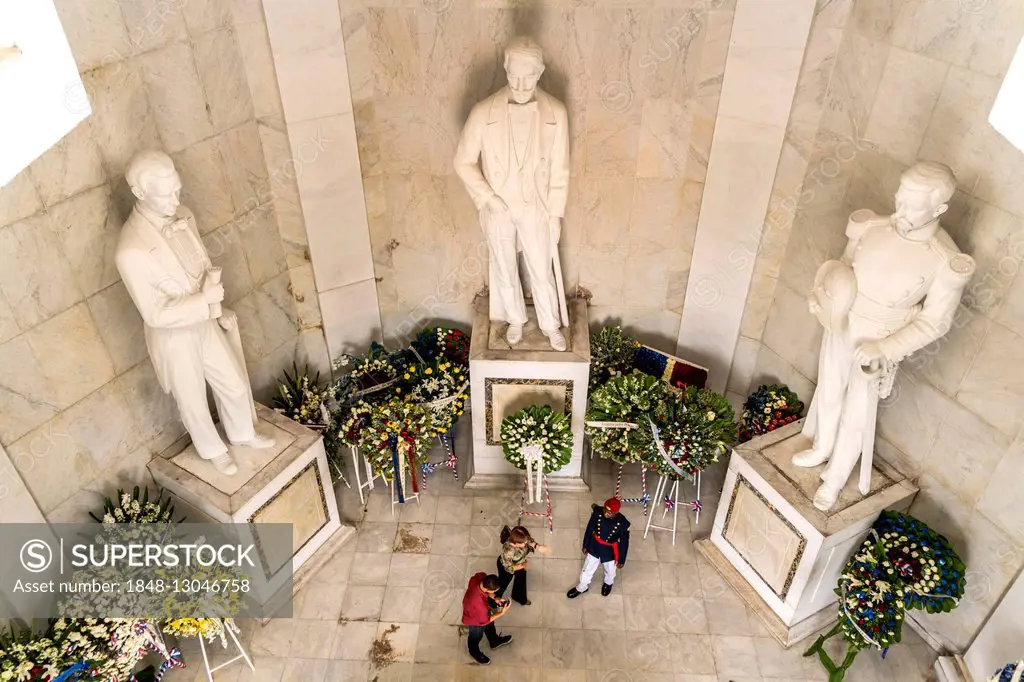 Statues of the founding fathers of the Dominican Republic, interior room of the mausoleum, Altar de la Patria in Parque Independencia, Santo Domingo, ...