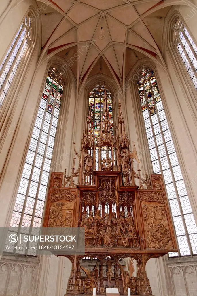 Chancel with Holy Blood Altar by Tilman Riemenschneider, St. Jacob's Church, Rothenburg ob der Tauber, Middle Franconia, Franconia, Bavaria, Germany