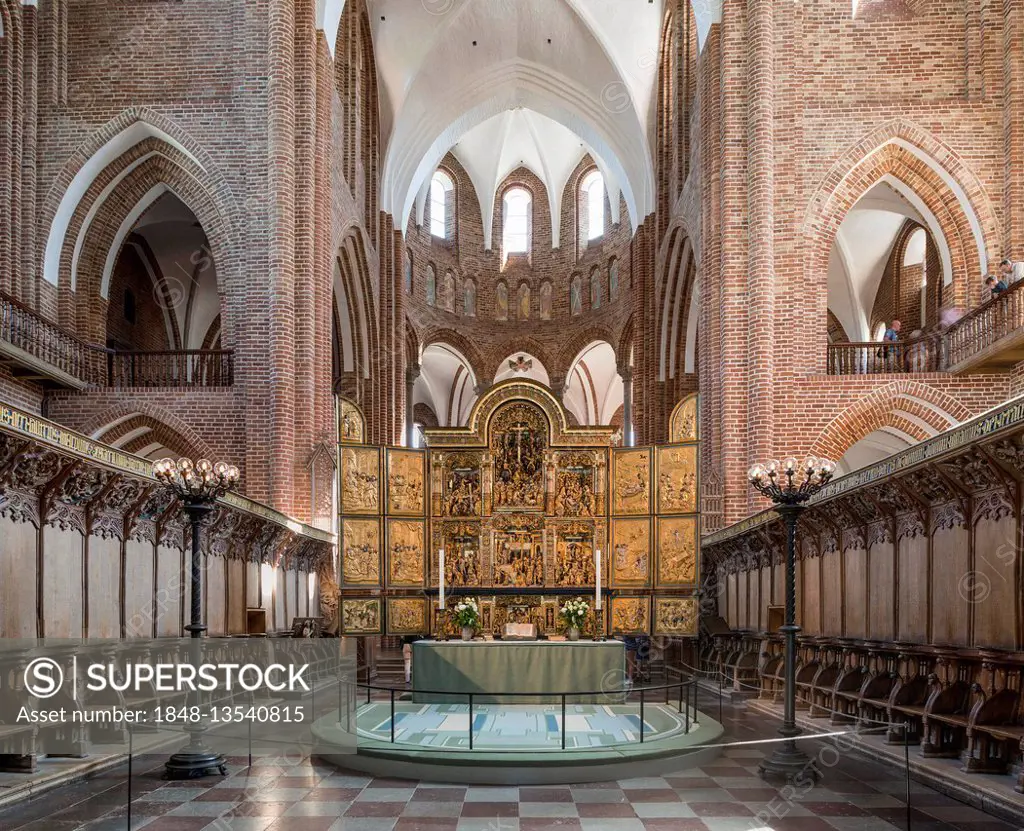 Roskilde Cathedral, brick Gothic, main altar of 1560, winged altar, Antwerp altarpiece, Roskilde, Zealand Region, Denmark