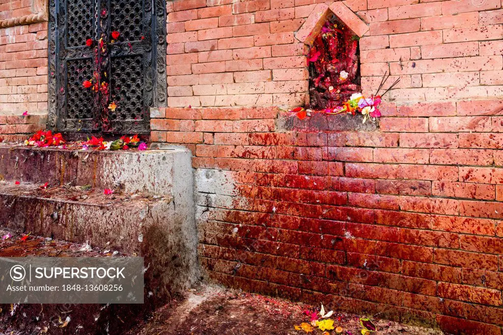 Bloody wall, where animals were sacrificed at the Khadga Devi Mandir Temple, Darsain Hindu Festival, Bandipur, Tanahun, Nepal