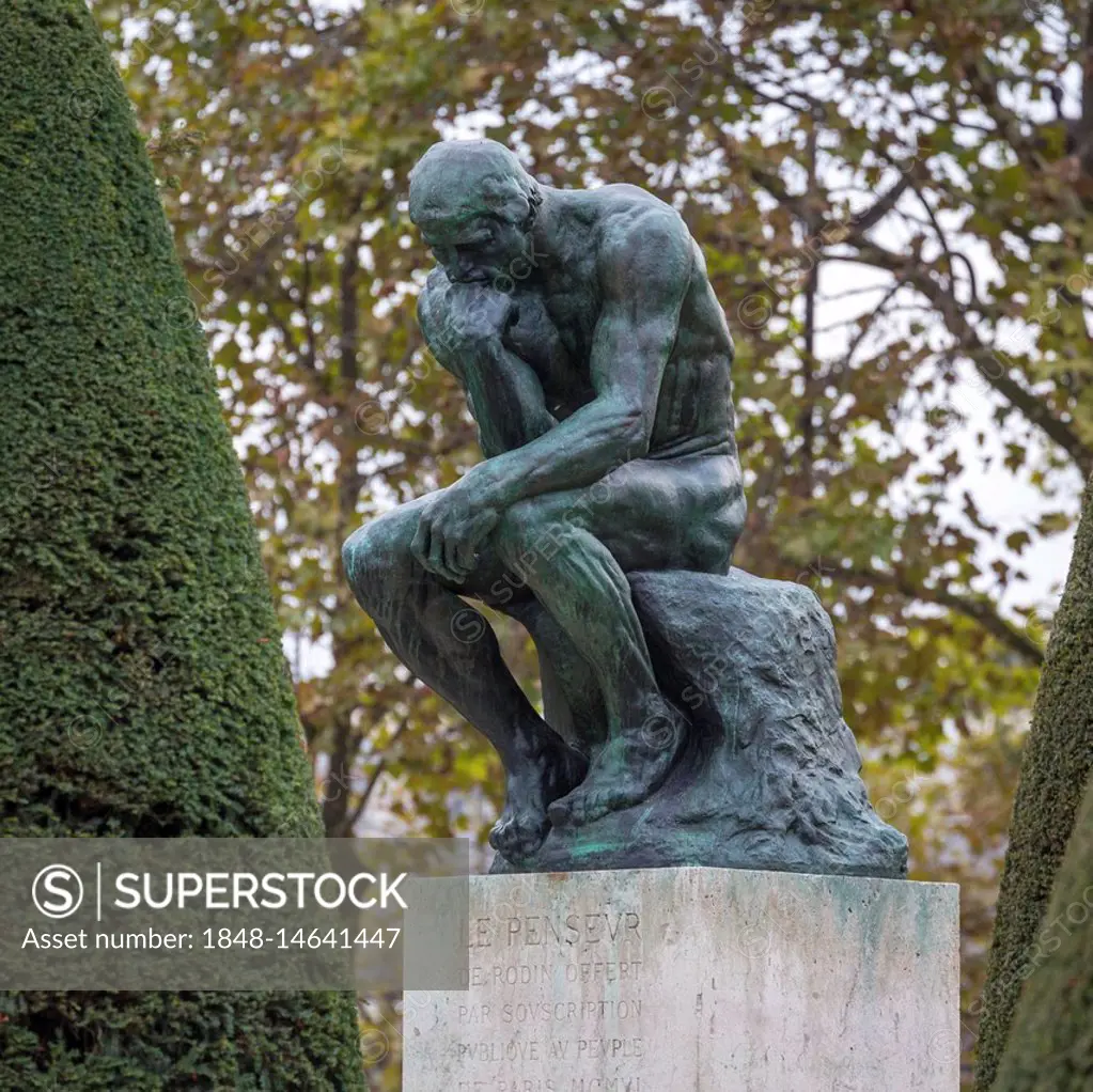 Bronze sculpture The Thinker by Auguste Rodin, Garden of the Rodin Museum, Paris, France