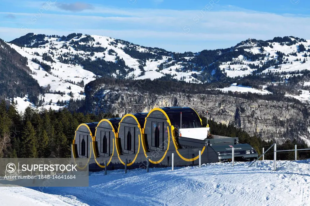 Schwyz-Stoos cable car, world's steepest funicular, Stoos, canton Schwyz, Switzerland