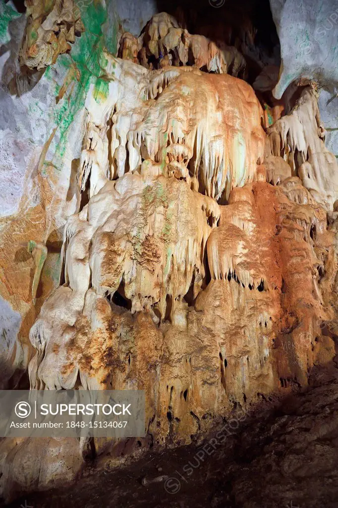 Cave, stalactite cave, cave temple Wat Tham Suwan Khuha, Phang Nga, Thailand