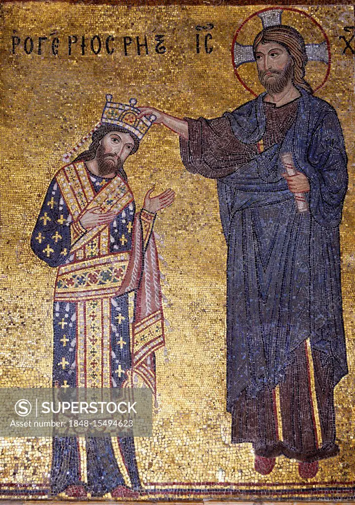 Coronation of the king of the Normans Roger II by Jesus Christ La Martorana Santa Maria dell' Ammiraglio Palermo Sicily Italy