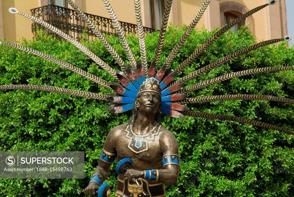 Statue of the Dancer Conchero Chichimeca, historic town Santiago de Queretaro, UNESCO World Heritage Site, Province of Queretaro, Mexico