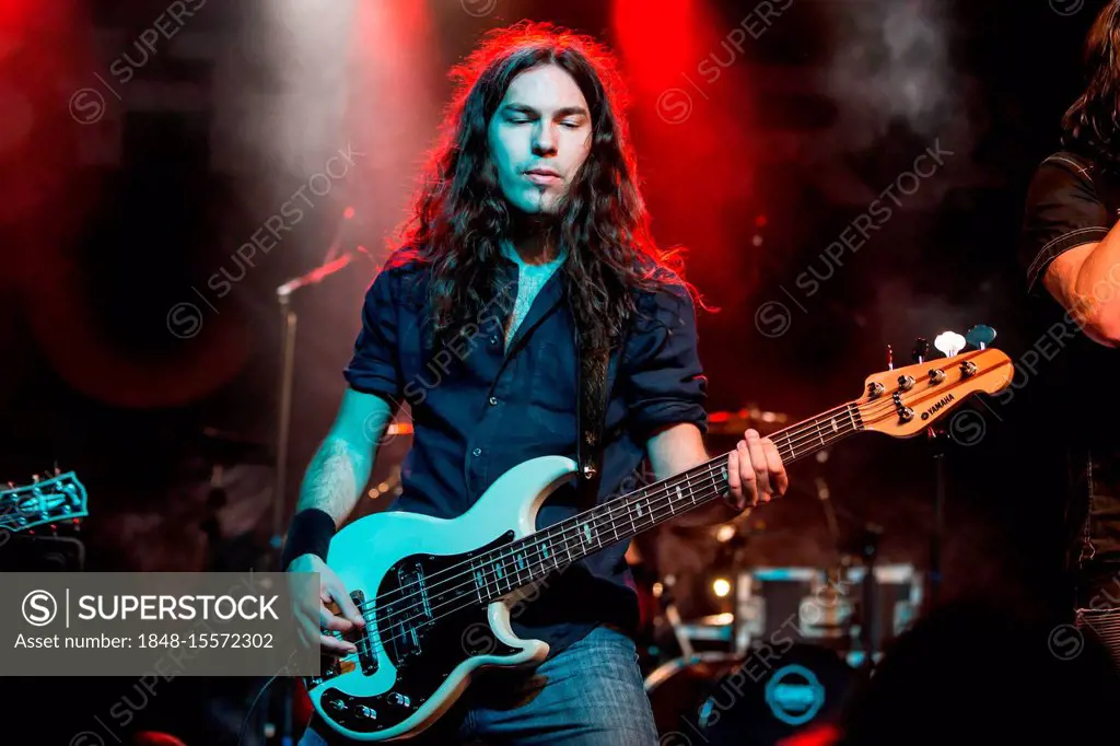 Dominik Pfister, bassist of the Swiss hard rock band Shakra live in Lucerne, Switzerland
