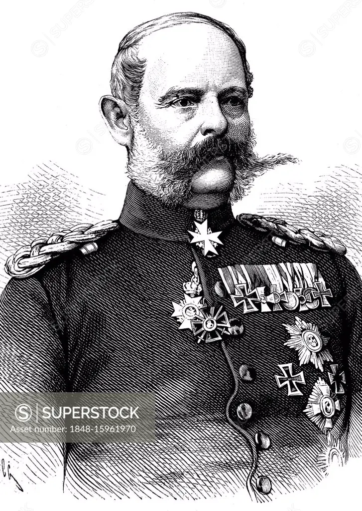 Alexander August Wilhelm von Pape, 1813-1895, Prussian officer, finally Colonel General with the rank of Field Marshal, woodcut, historical engraving,...