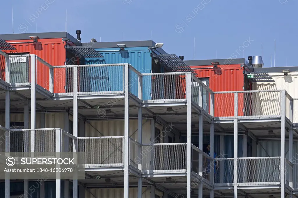 Dock Inn Hostel, Germany's first container hostel, Warnemünde, Rostock, Mecklenburg-Vorpommern, Germany, Europe