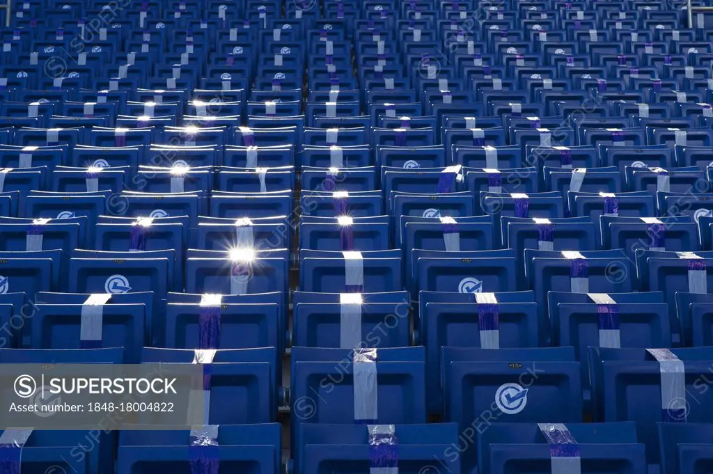 Ghost match, Empty rows of seats on the stadium grandstand, taped off due to Corona crisis, PreZero Arena, Sinsheim-Hoffenheim, Baden-Württemberg, Ger...