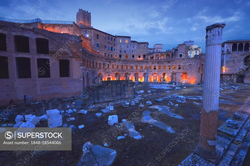 Trajan's Forum, Foro di traiano, Trajan's Market at dusk, Roman Forum, Rome, Lazio, Italy, Europe