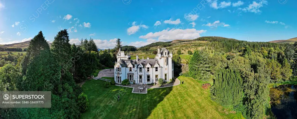 Aerial of Dalnaglar Castle, Glenshee, Scotland, UK