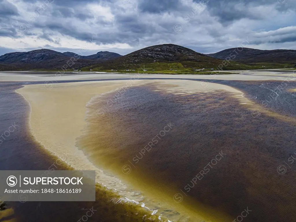 Aerial of Luskentyre Beach, Isle of Harris, Outer Hebrides, Scotland, UK