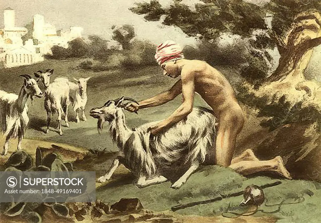 Man having sex with an animal goat Erotic illustration by  