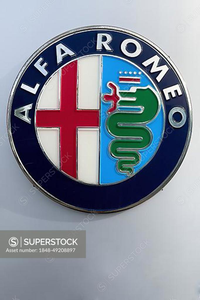 Logo of the Italian car manufacturer Alfa Romeo with elements of the coat  of arms of Milan