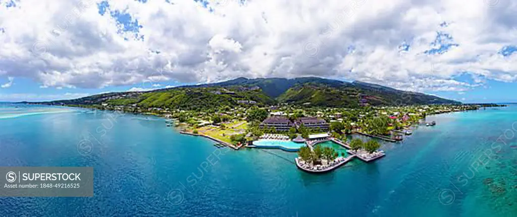 Panorama, Aerial view, Northwest coast, Te Moana Tahiti Resort, Tahiti-Nui, Society Islands, Leeward Islands, French Polynesia, Oceania