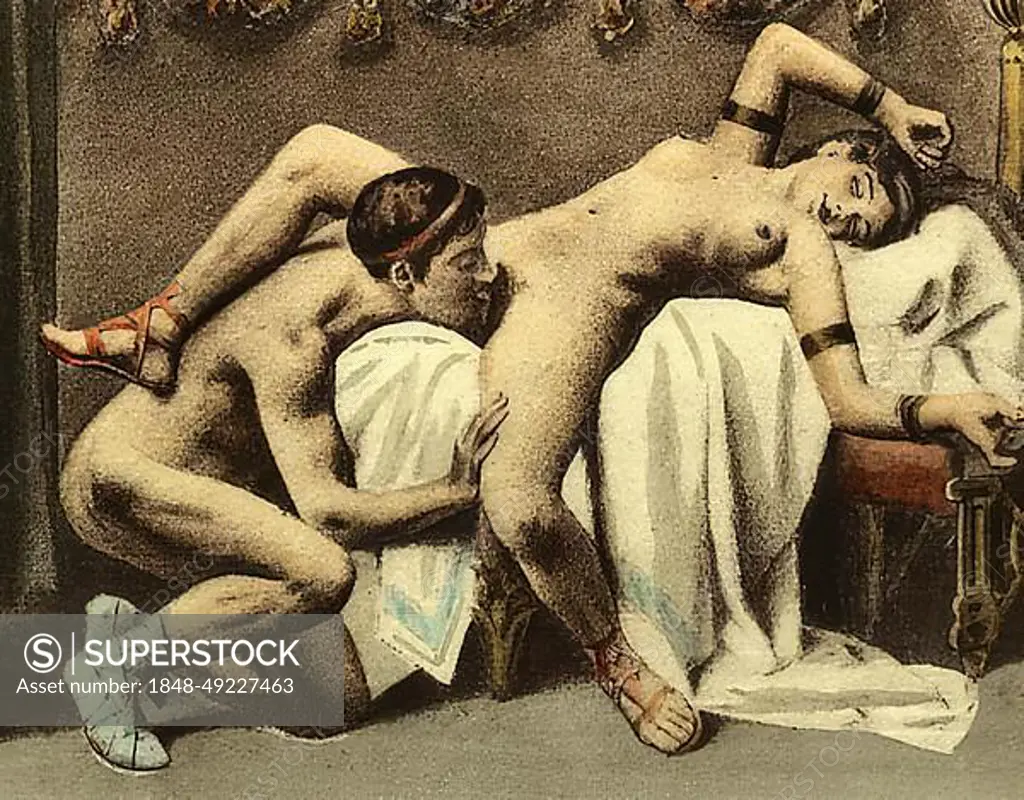 Couple having sex, Oral sex, Erotic illustration by Edouard-Henri Avril (21  May 1849 - 1928), a French painter and graphic artist, under the name Paul  Avril he became known as an illustrator