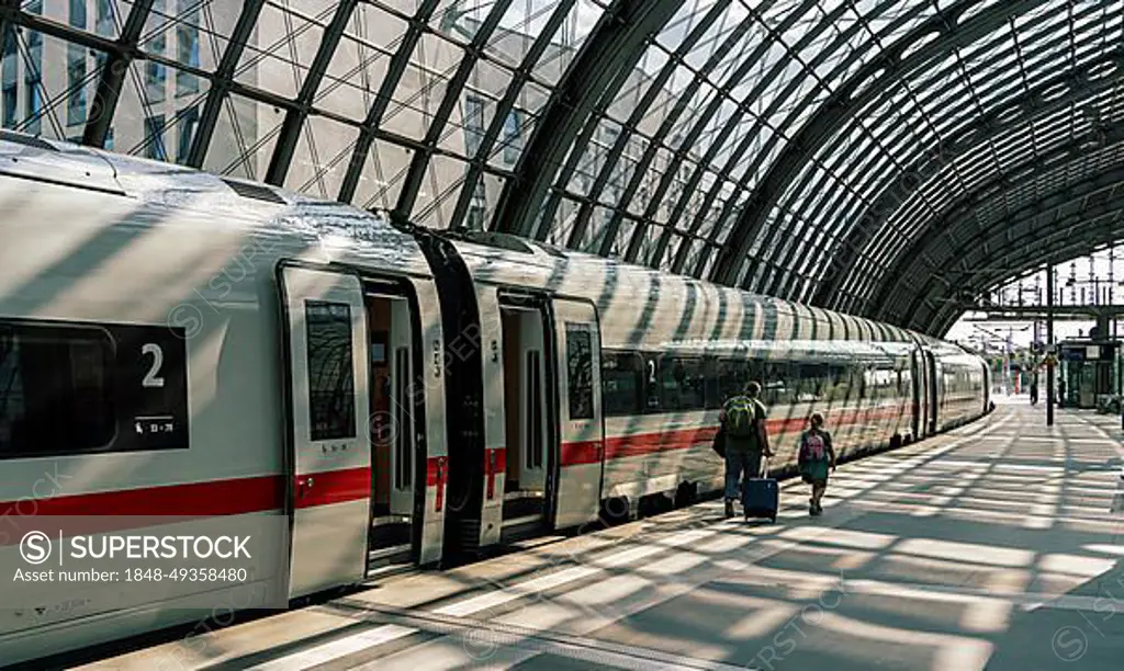 Travellers at Berlin Central Station, Berlin, Germany, Europe