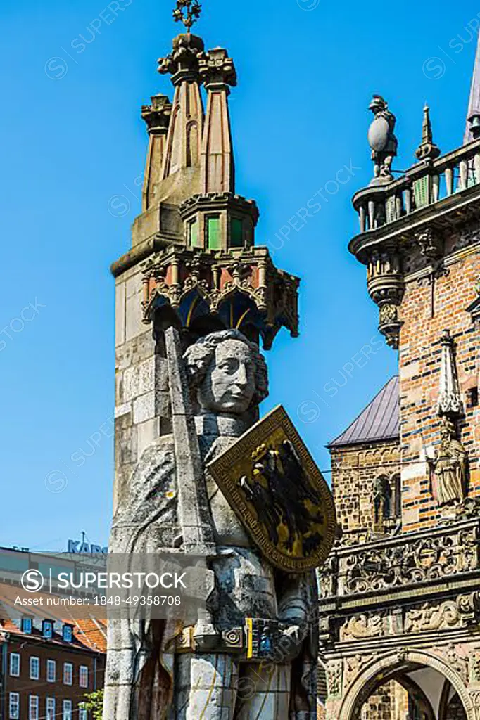 Bremen Roland, Roland statue on the market square, Hanseatic City of Bremen, Germany, Europe