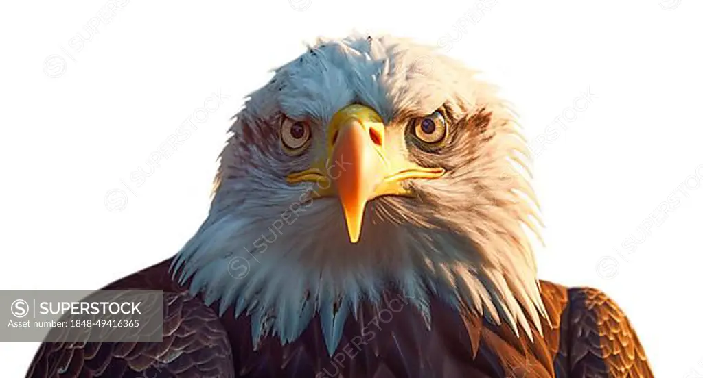 Close-up of an american bald eagle head isolated on a white background,  generative AI - SuperStock