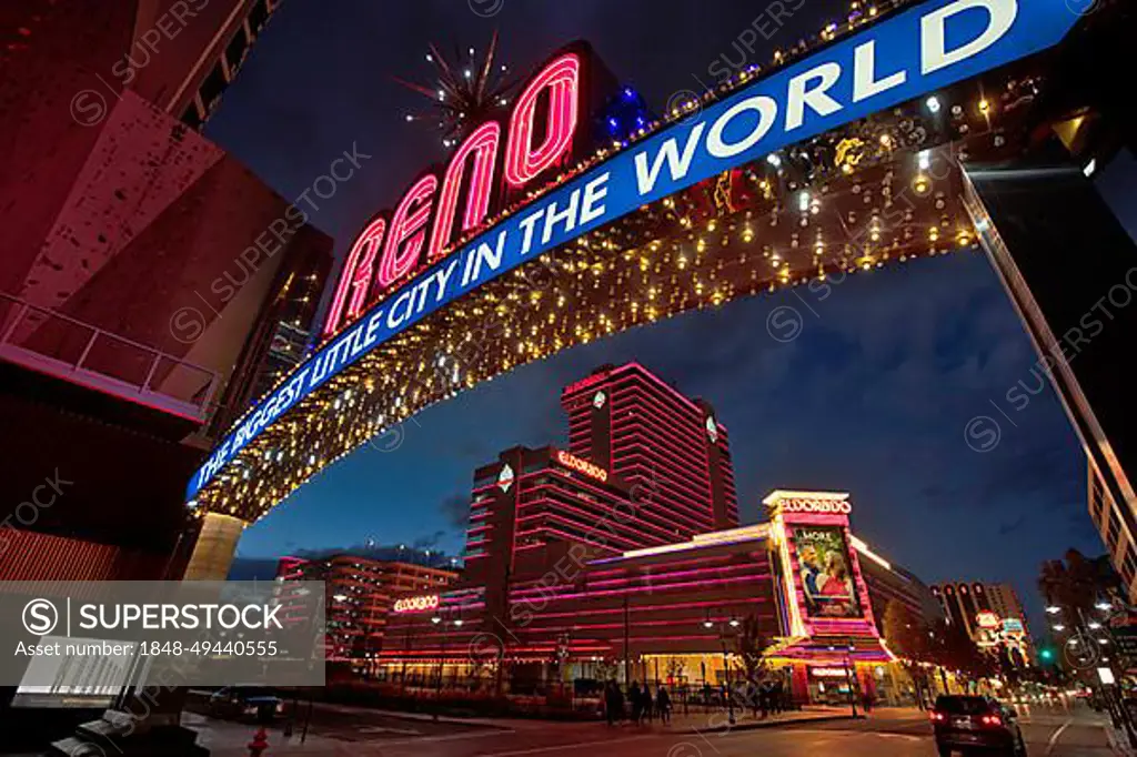 Largest small town in the world neon sign in front of Eldorado