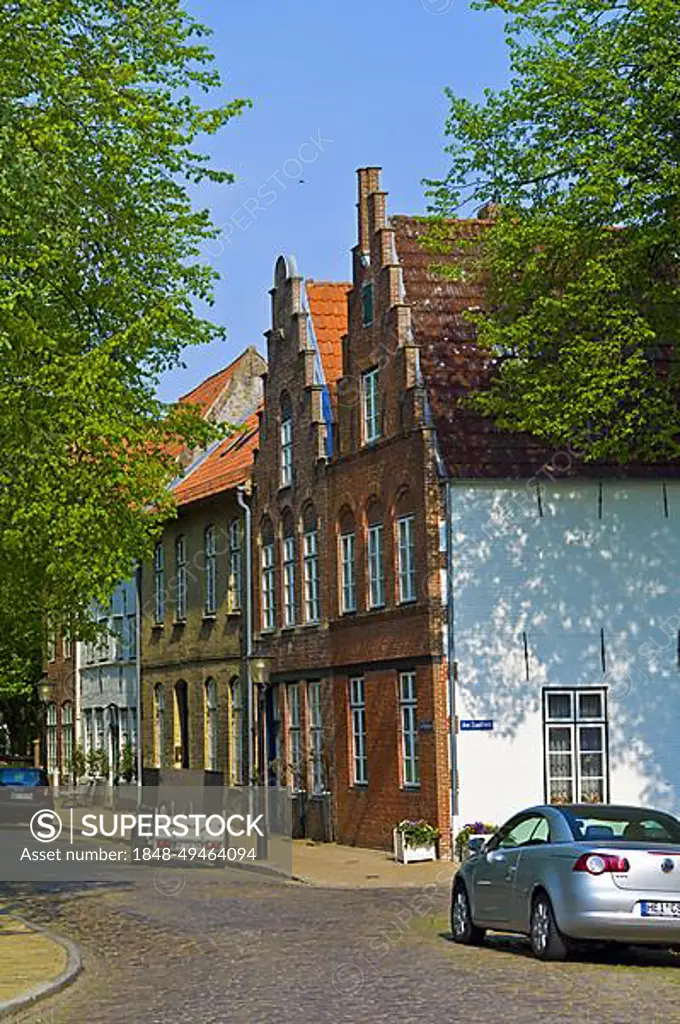 Row of houses in Friedrichstadt Schleswig Holstein Germany