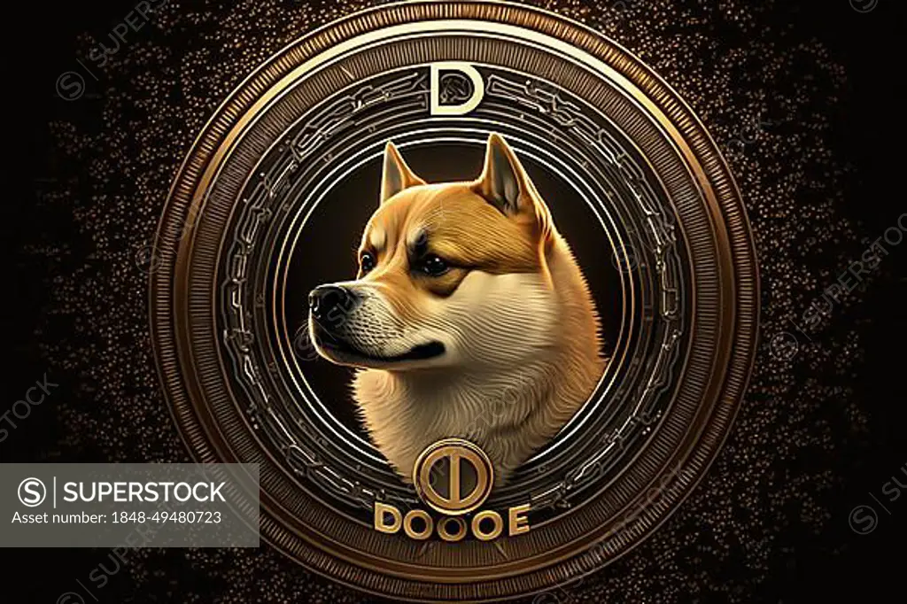 Dogecoin digital currency. Ai generated art SuperStock