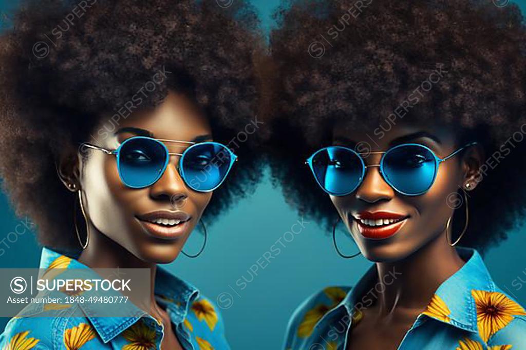 Half Length Portrait, Portrait Of Two Afro Haired Women Wearing 